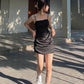 Elegant Mermaid Spaghetti Straps Black Satin Pleated Short Homecoming Dress 19th Birthday Outfits C5066