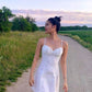 White A Line Spaghetti Straps Satin Short Homecoming Dress 16th Birthday Outfits C5067
