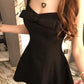 Classy A Line Spaghetti Straps Black Satin With Bow Short Homecoming Dress 18th Birthday Outfits C5075