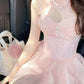 Cute A Line Spaghetti Straps Chiffon Lace Short Homecoming Dress 18th Birthday Outfits C5076