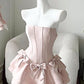 Sweet A Line Strapless Pink Satin With Bow Short Homecoming Dress 17th Birthday Outfits C5080