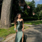 Classy Mermaid Strapless Satin Slit Long Prom Dresses Formal Dress C5085