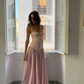 Elegant A Line Spaghetti Straps Pink Satin Long Prom Dresses Formal Dress C5089