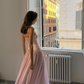 Elegant A Line Spaghetti Straps Pink Satin Long Prom Dresses Formal Dress C5089