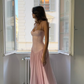 Elegant A Line Spaghetti Straps Pink Satin Long Prom Dresses Formal Dress C5089