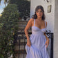 Charming A Line Spaghetti Straps Lilac Satin Long Prom Dresses Formal Dress C5091