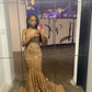 Gorgeous Mermaid Strapless Satin Sequin Long Prom Dresses Formal Dress C5093