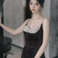 Bretelles sirène sexy paillettes robes de bal noires C50