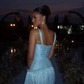 Sexy A Line V Neck Satin Slit Long Prom Dresses Formal Dress C5102