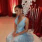 Sexy A Line V Neck Satin Slit Long Prom Dresses Formal Dress C5102
