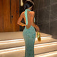 Superbe robe de bal longue en satin à paillettes et dos nu, style sirène, C5103