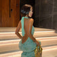 Superbe robe de bal longue en satin à paillettes et dos nu, style sirène, C5103