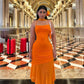 Orange Mermaid Halter Chiffon Long Prom Dresses Formal Dress C5105
