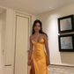 Simple Sexy Mermaid Halter Satin Slit Long Prom Dresses Formal Dress C5106
