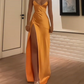 Simple Sexy Mermaid Halter Satin Slit Long Prom Dresses Formal Dress C5106