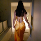Simple Sexy Mermaid Halter Satin Slit Long Prom Dresses Formal Dress C5106