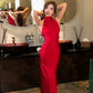 Robe de bal longue en satin rouge, élégante, décolleté en V, style sirène, C5107