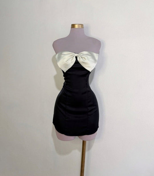 Sweet 16th Black Mermaid Strapless Satin With Bow Short Homecoming Dress Birthday Outfits C5114