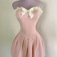Sweet 16th Pink A Line Strapless Satin Lace With Bow Short Homecoming Dress Birthday Outfits C5115