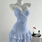 Pretty A Line Spaghetti Straps Satin Lace Tiered Short Homecoming Dress 19th Birthday Outfits C5117