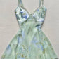 Stunning A Line Spaghetti Straps Satin Chiffon Printed Short Homecoming Dress 19th Birthday Outfits C5118