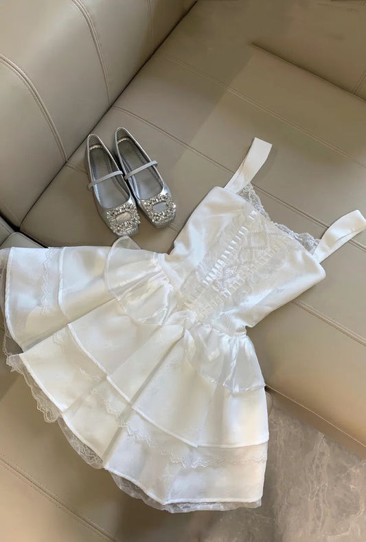 Cute A Line Square Satin Lace Tiered Short Homecoming Dress 18th Birthday Outfits C5120