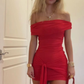 Red Mermaid Off The Shoulder Satin Short Homecoming Dress 21th Birthday Outfits C5121