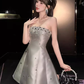 Vintage A line Strapless Gray Satin Homecoming Dress 19th Birthday Outfits C512