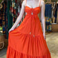 Robe de bal longue en satin à bretelles spaghetti et coupe trapèze chic C5135