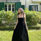 Robe de bal longue en satin noir, coupe trapèze, élégante, carrée, C5138