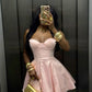 Elegant A Line Spaghetti Straps Pink Satin Short Homecoming Dress 17th Birthday Outfits C5152