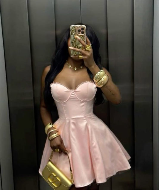 Elegant A Line Spaghetti Straps Pink Satin Short Homecoming Dress 17th Birthday Outfits C5152