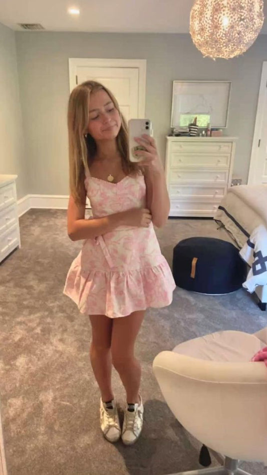 Pretty A Line Spaghetti Straps Printed Satin Short Homecoming Dress 17th Birthday Outfits C5157