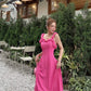 Superbe robe de bal longue en satin rose vif, coupe trapèze, robe de soirée C5169