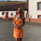 Classy A Line Spaghetti Straps Orange Satin Backless Short Homecoming Dress 19th Birthday Outfits C5175