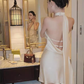 Sexy A line Halter Champagne Short Homecoming Dress 19th Birthday Outfits C517