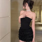 Black Tight Mermaid Strapless Satin Tiered Short Homecoming Dress 18th Birthday Outfits C5182