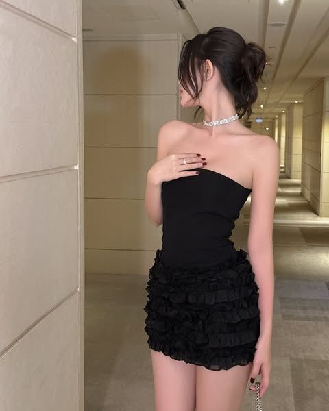 Black Tight Mermaid Strapless Satin Tiered Short Homecoming Dress 18th Birthday Outfits C5182