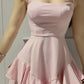 Classy A Line Spaghetti Straps Pink Satin With Ruffle Hem Short Homecoming Dress 18th Birthday Outfits C5183