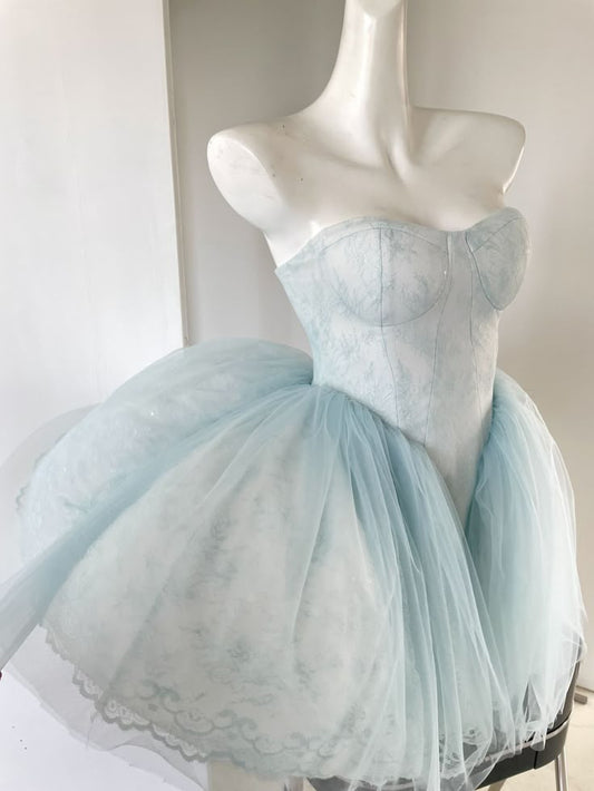 Sweet Ball Gown Strapless Satin Tulle Short Homecoming Dress 16th Birthday Outfits C5185