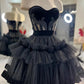 Unique Ball Gown Sweetheart Black Satin Tulle Short Homecoming Dress 18th Birthday Outfits C5186