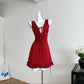 Pretty Red V Neck A Line Satin Short Homecoming Dress 19th Birthday Outfits C5188