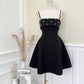 Cute A Line Spaghetti Straps Black Satin Beads Short Homecoming Dress 17th Birthday Outfits C5189