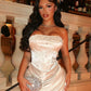 Shiny Mermaid Strapless Satin Pleated Beads Mini Short Homecoming Dress 21th Birthday Outfits C5198