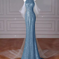 Robes de bal bleues sexy sirène à paillettes C51