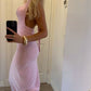 Robe de bal longue en satin rose, dos nu, style sirène, sexy, décolleté en V, C5205