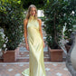 Robe de bal longue en satin jaune pastel, style sirène, dos nu, unique, C5212