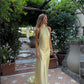 Robe de bal longue en satin jaune pastel, style sirène, dos nu, unique, C5212