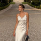 Robe de bal longue en satin et dentelle, élégante, style sirène, bretelles spaghetti, C5213