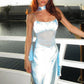 Robe de bal longue sirène en satin à bretelles spaghetti et tulle transparent C5214